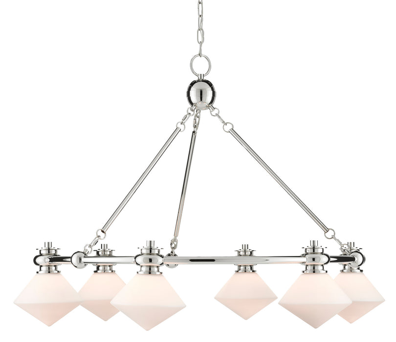 Six Light Chandelier in Polished Nickel/White finish
