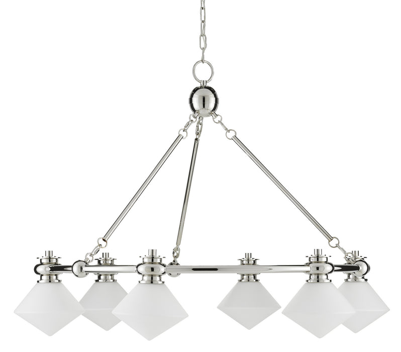 Six Light Chandelier in Polished Nickel/White finish
