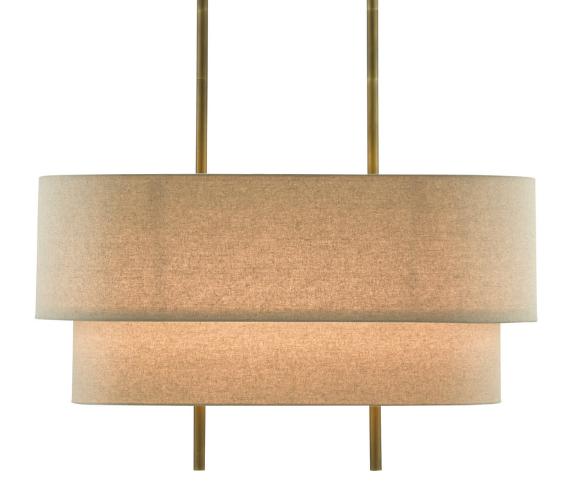Four Light Chandelier in Antique Brass/Linen finish