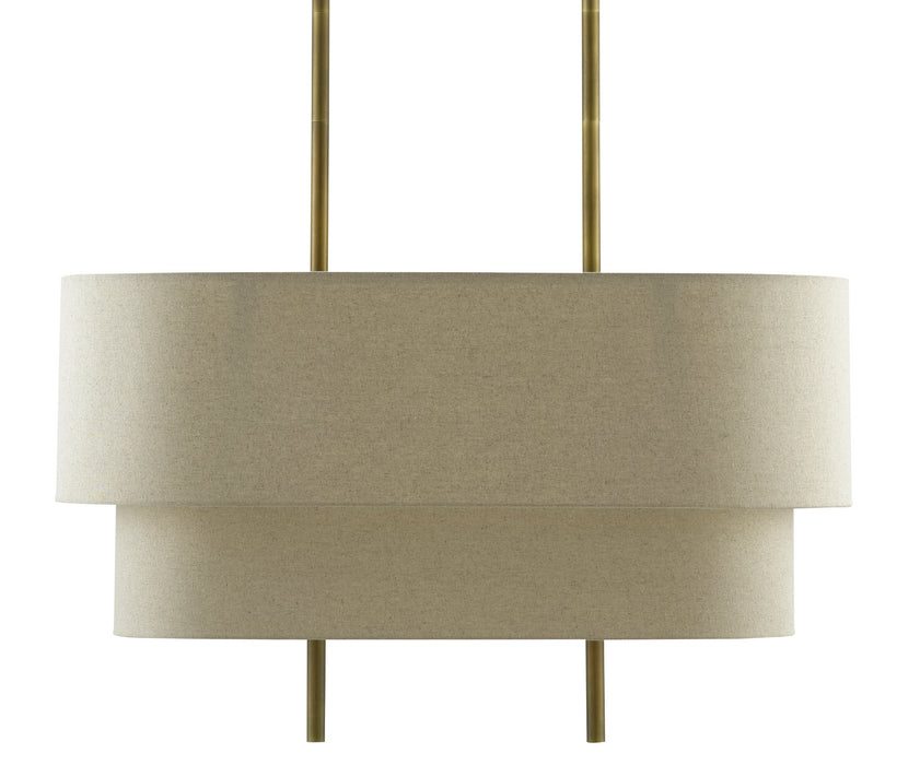 Four Light Chandelier in Antique Brass/Linen finish