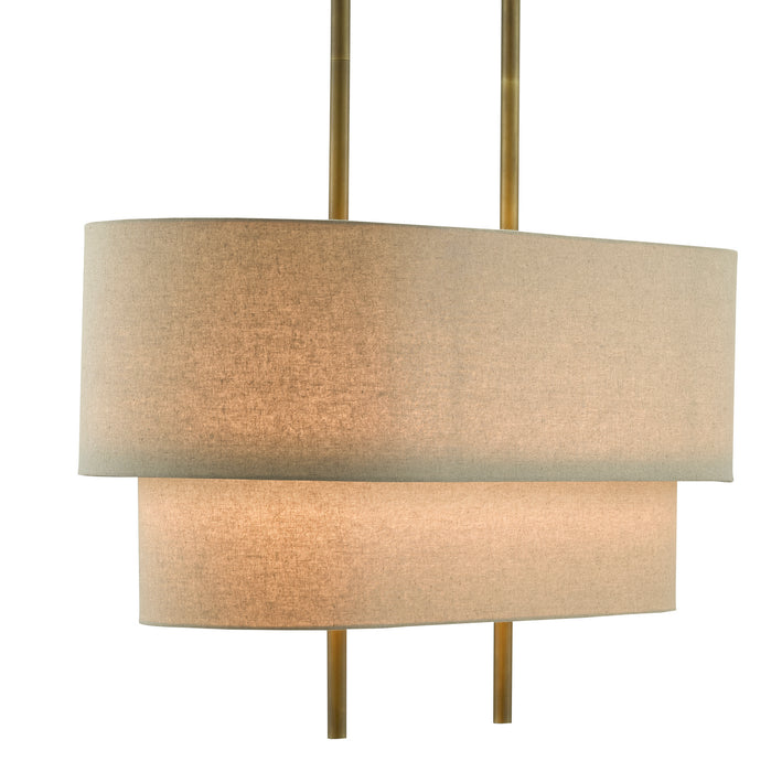 Four Light Chandelier in Antique Brass/Linen finish