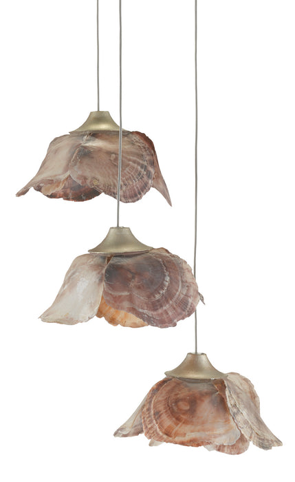 Three Light Pendant in Painted Silver/Contemporary Silver Leaf/Natural Shell finish