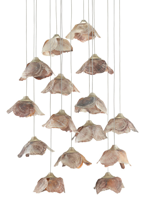 15 Light Pendant in Painted Silver/Contemporary Silver Leaf/Natural Shell finish