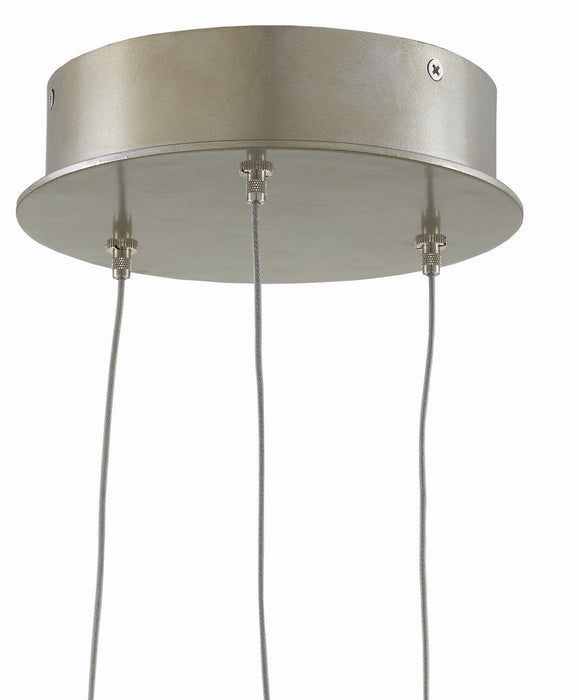Three Light Pendant in Painted Silver/Nickel/Blue finish