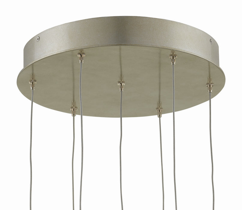 Seven Light Pendant in Painted Silver/Nickel/Blue finish