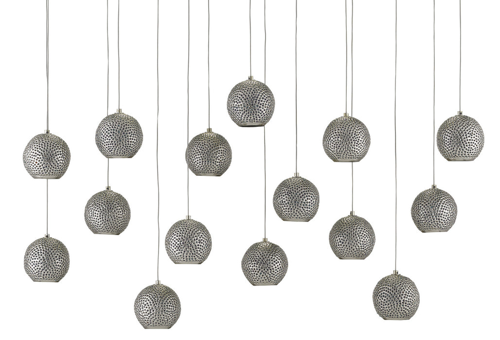 15 Light Pendant in Painted Silver/Nickel/Blue finish