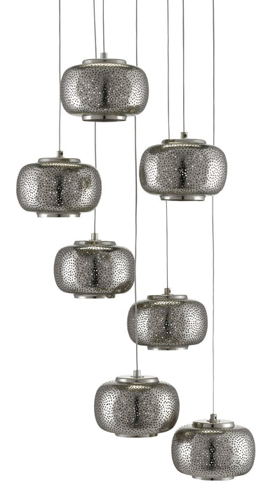 Seven Light Pendant in Painted Silver/Nickel finish