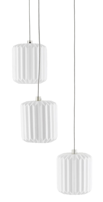 Three Light Pendant in Painted Silver/White finish