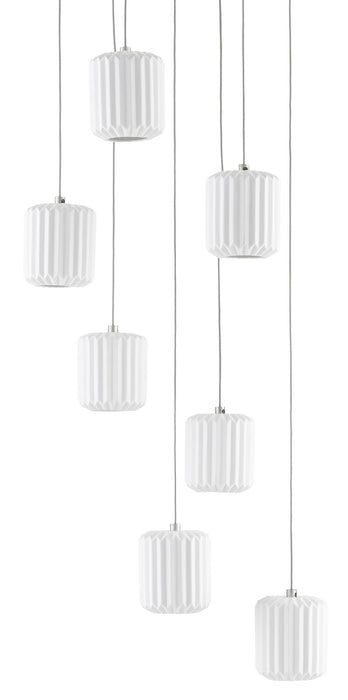 Seven Light Pendant in Painted Silver/White finish