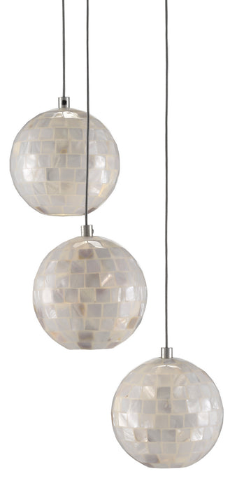 Three Light Pendant in Painted Silver/Pearl finish