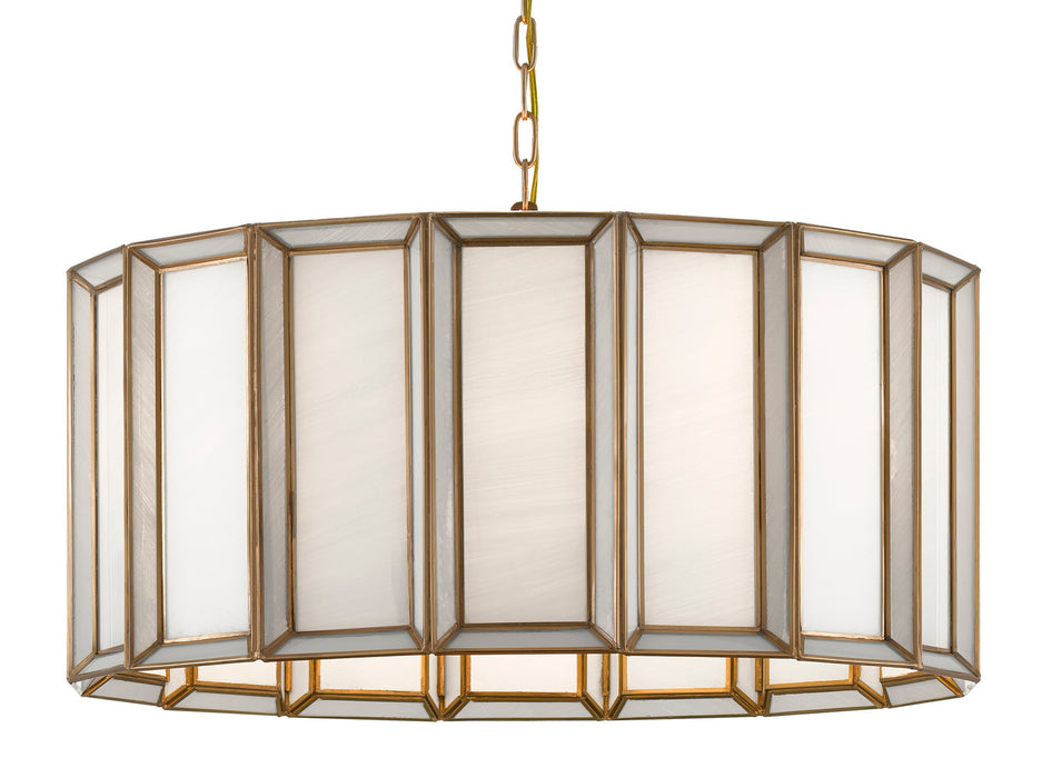 Three Light Pendant in Antique Brass/White finish
