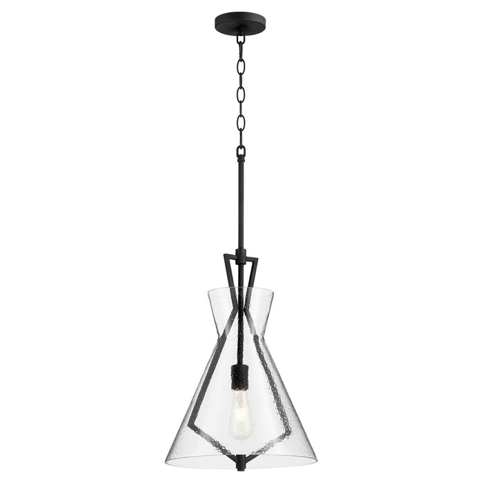 One Light Pendant in Noir w/ Stone Seeded Glass finish