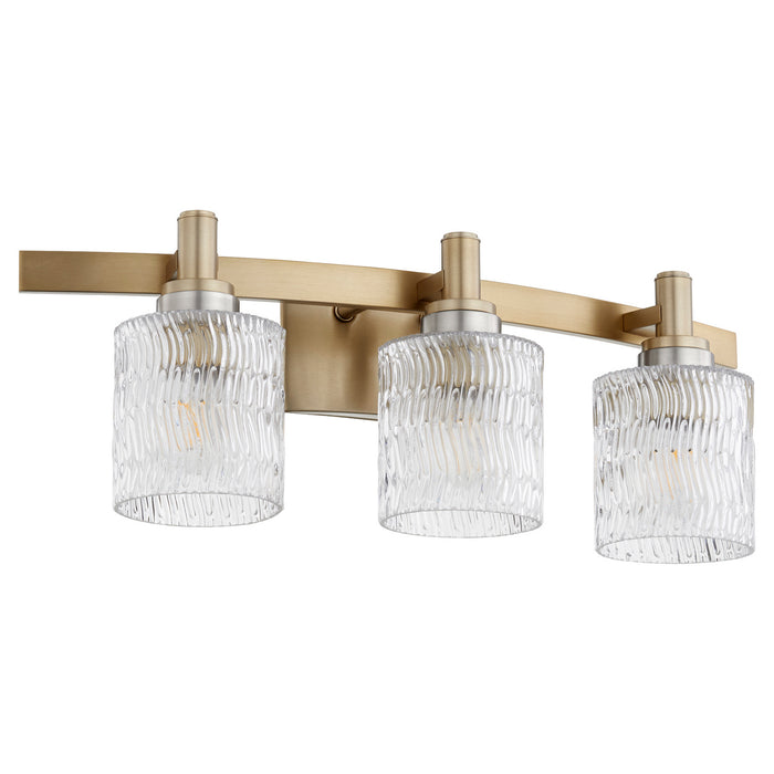 Three Light Vanity from the Stadium collection in Aged Brass finish