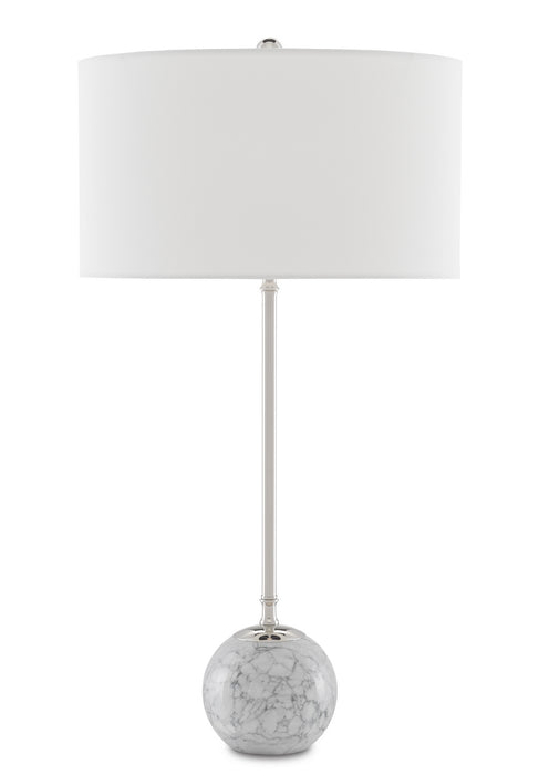 One Light Table Lamp in Gray & White Veined Marble/Polished Nickel finish