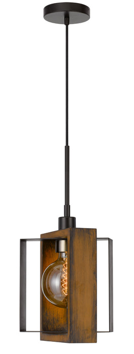 One Light Pendant from the Agrigento collection in Wood/Black finish
