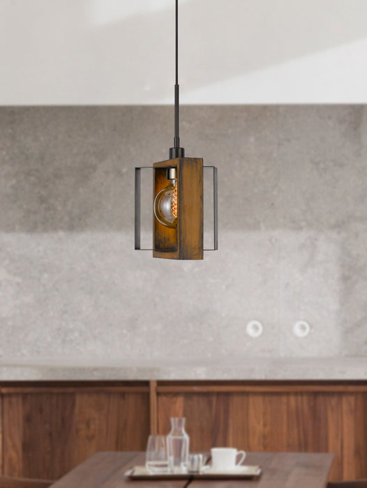One Light Pendant from the Agrigento collection in Wood/Black finish
