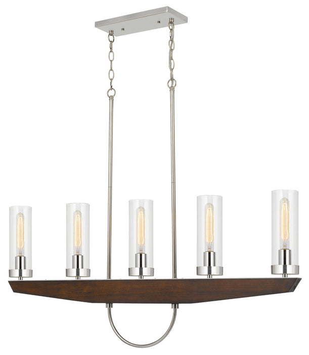 Five Light Island Chandelier from the Ercolano collection in Wood/Brushed Steel finish