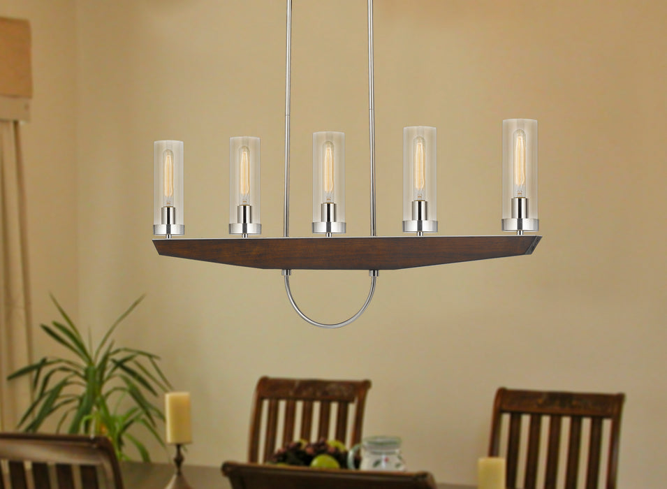 Five Light Island Chandelier from the Ercolano collection in Wood/Brushed Steel finish