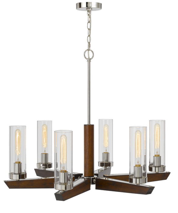 Six Light Chandelier from the Ercolano collection in Wood/Brushed Steel finish