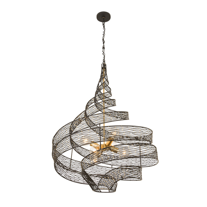 Six Light Pendant from the Flow collection in Matte Black/French Gold finish