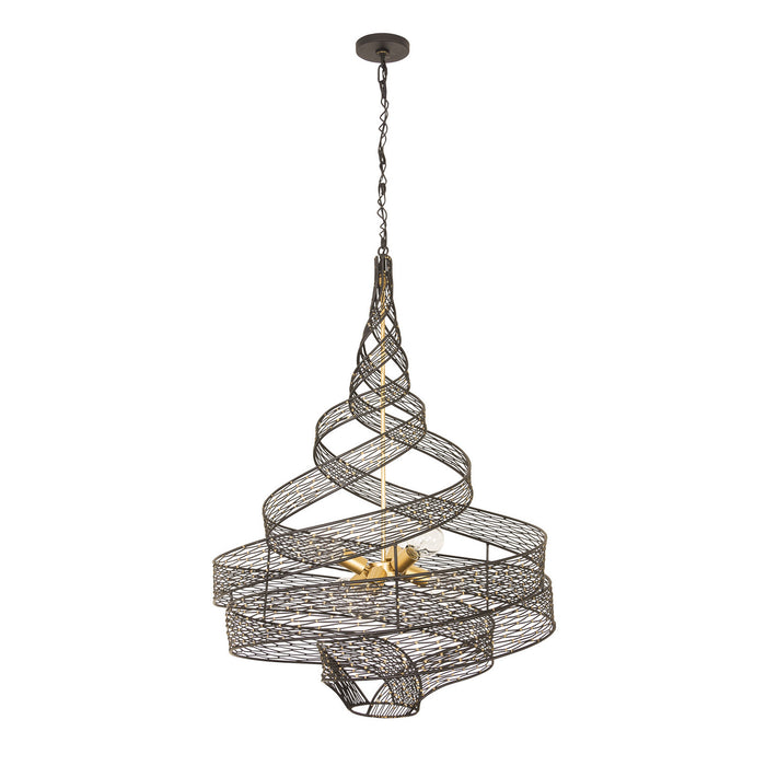 Six Light Pendant from the Flow collection in Matte Black/French Gold finish