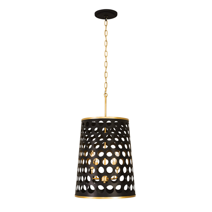Four Light Foyer Pendant from the Bailey collection in Matte Black/French Gold finish