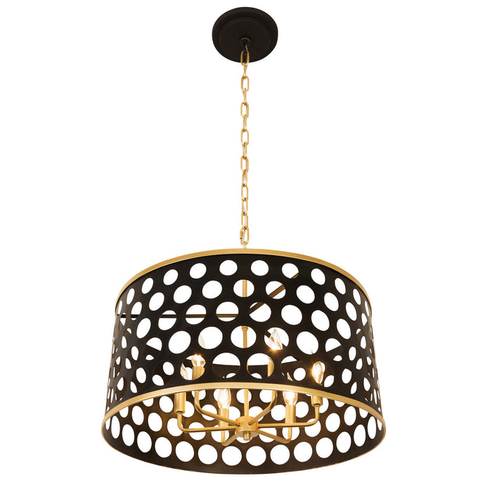 Six Light Pendant from the Bailey collection in Matte Black/French Gold finish