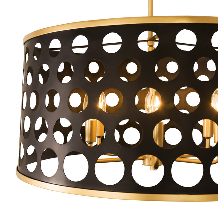 Six Light Pendant from the Bailey collection in Matte Black/French Gold finish