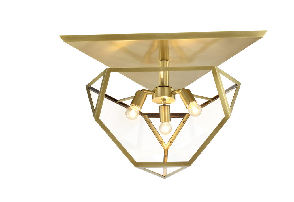 Semi Flush from the Moonbow collection in Aged Brass With Clear Glass And Frosted Glass finish