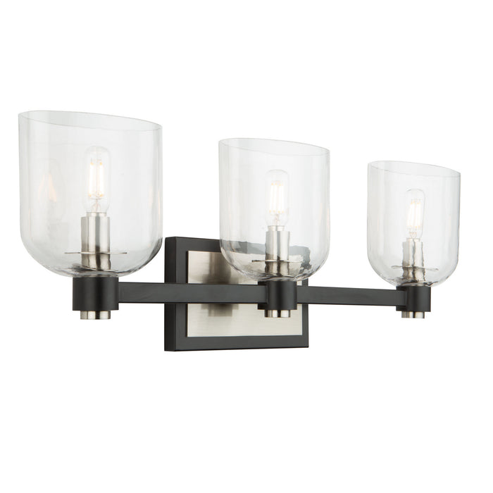 Three Light Vanity from the Lyndon collection in Black and Brushed Nickel finish