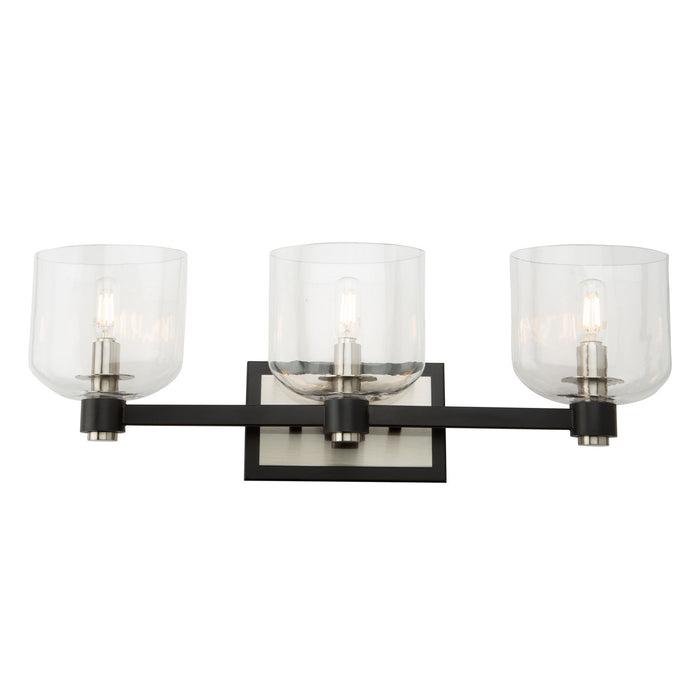Three Light Vanity from the Lyndon collection in Black and Brushed Nickel finish