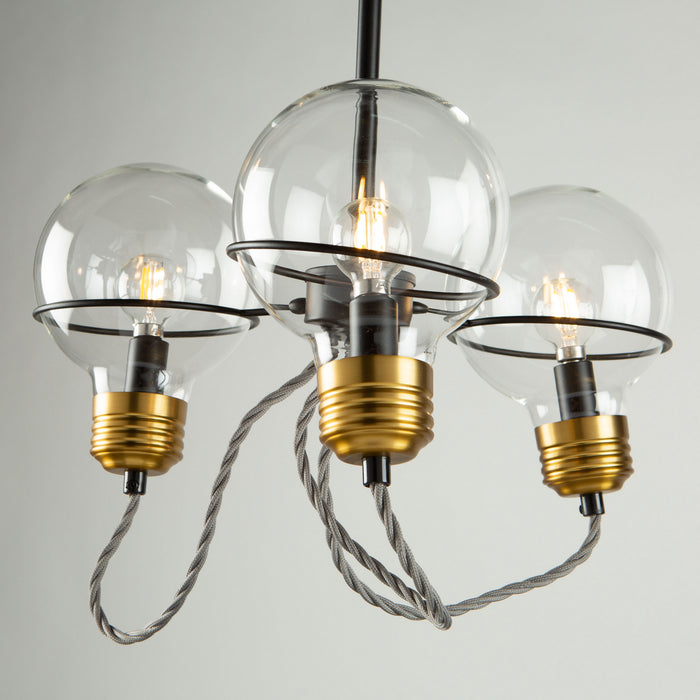 Three Light Semi-Flush Mount from the Martina collection in Black and Brushed Brass finish