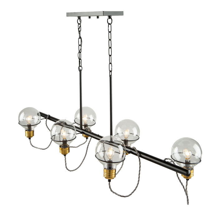 Six Light Island Pendant from the Martina collection in Black and Brushed Brass finish