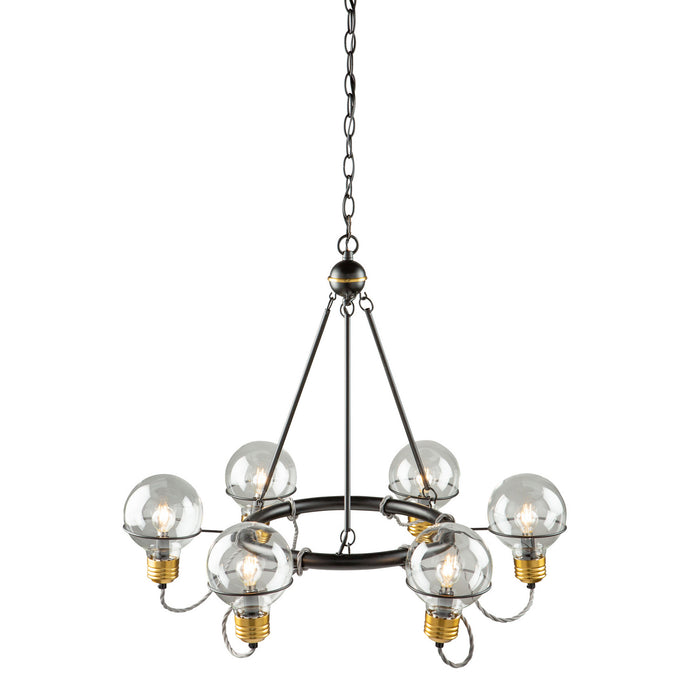 Six Light Chandelier from the Martina collection in Black and Brushed Brass finish