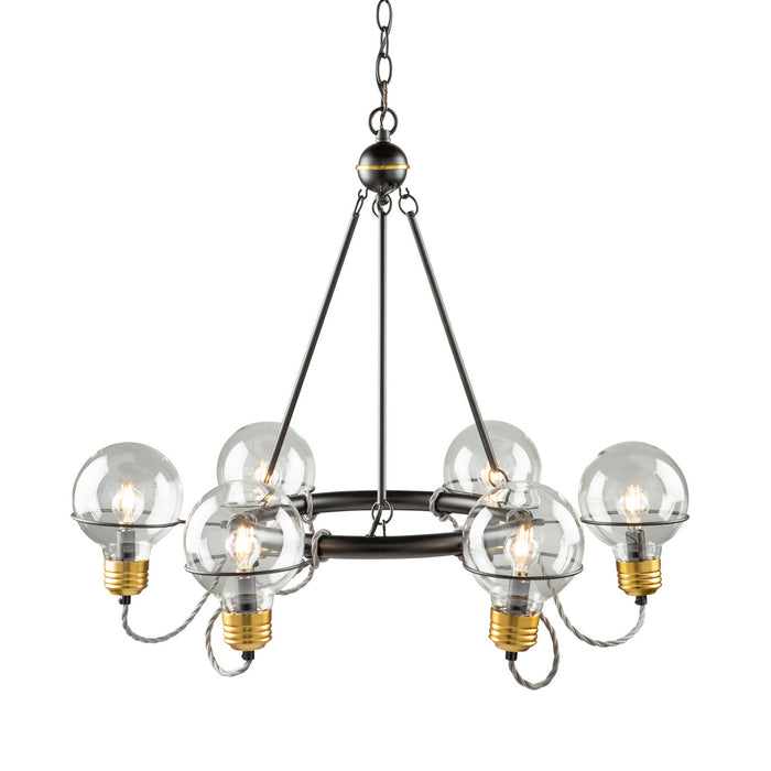 Six Light Chandelier from the Martina collection in Black and Brushed Brass finish