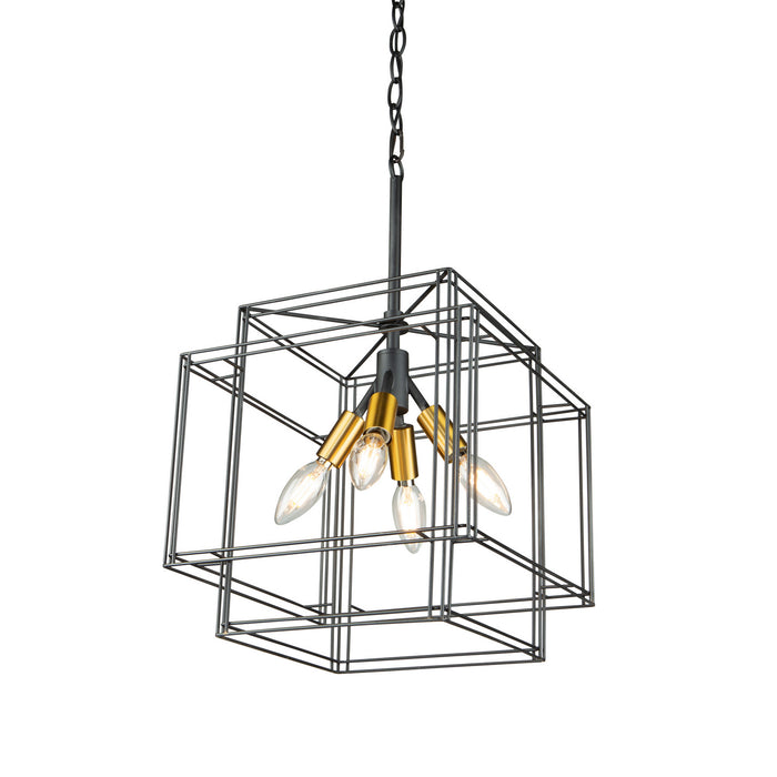 Four Light Pendant from the Artisan collection in Black and Brushed Brass finish