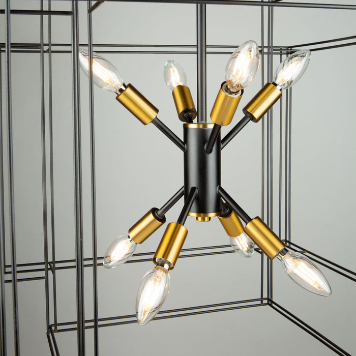 Eight Light Pendant from the Artisan collection in Black and Brushed Brass finish