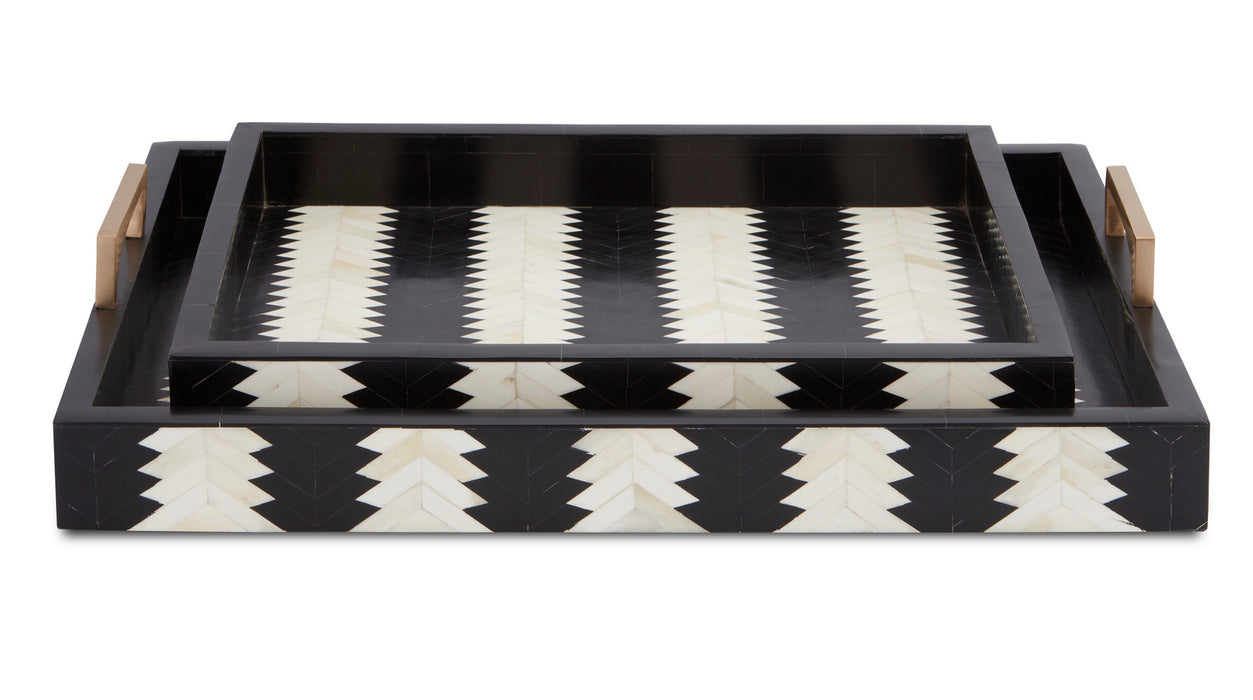 Tray Set of 2 in Black/White/Brass finish