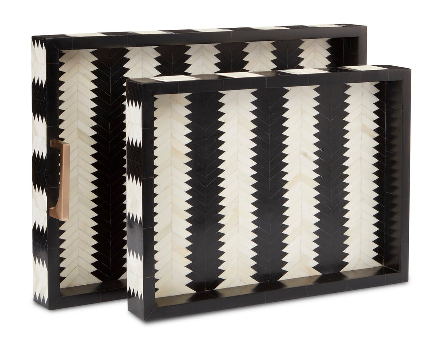 Tray Set of 2 in Black/White/Brass finish