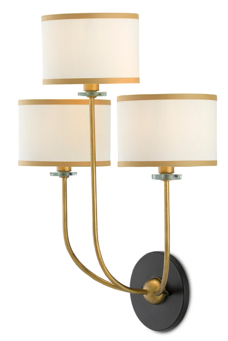 Three Light Wall Sconce in Brass/Satin Black/White finish