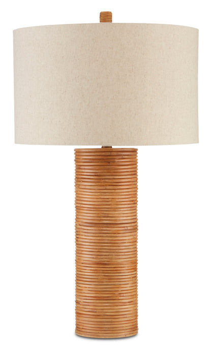 One Light Table Lamp in Brass/Natural Rattan finish