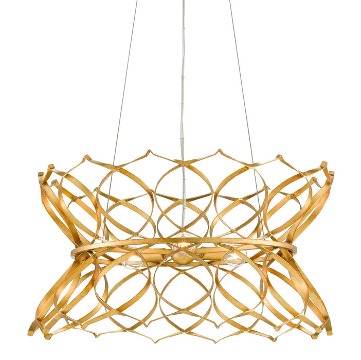 Three Light Chandelier in Contemporary Gold Leaf finish