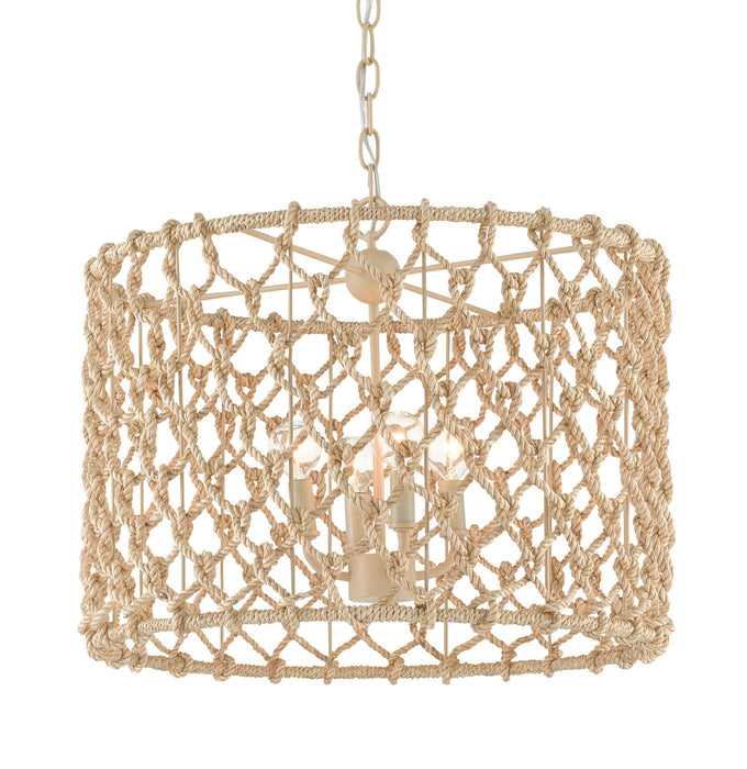 Four Light Chandelier in Beige/Smokewood/Abaca Rope finish