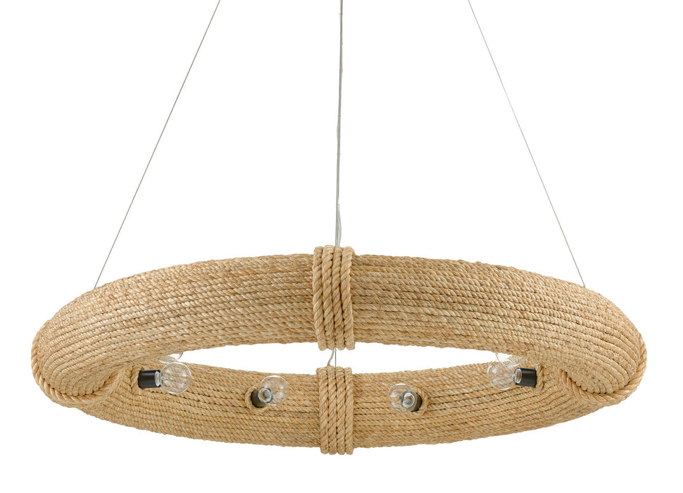 Eight Light Chandelier in Satin Black/Abaca Rope finish