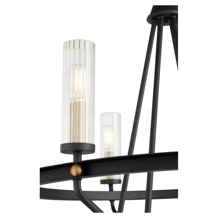Six Light Chandelier from the Empire collection in Noir w/ Aged Brass finish