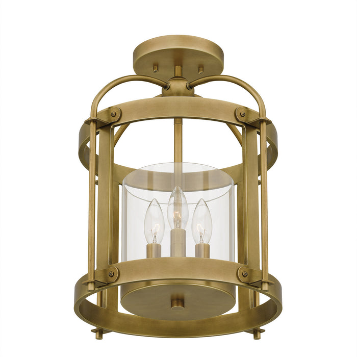 Three Light Semi Flush Mount from the McPherson collection in Weathered Brass finish