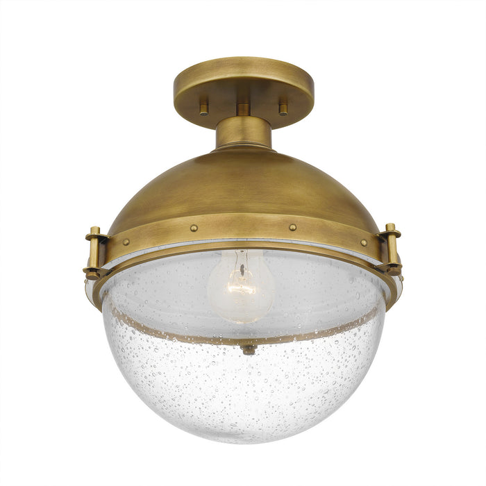 One Light Semi Flush Mount from the Perrine collection in Weathered Brass finish