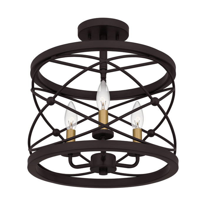 Three Light Semi Flush Mount from the Potts collection in Palladian Bronze finish