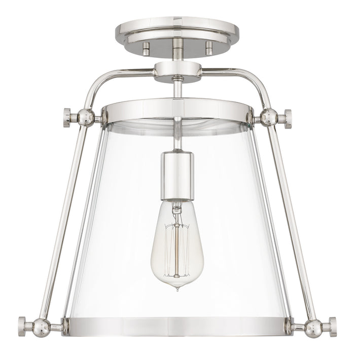 One Light Semi Flush Mount from the Cardiff collection in Polished Nickel finish
