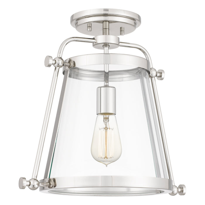 One Light Semi Flush Mount from the Cardiff collection in Polished Nickel finish